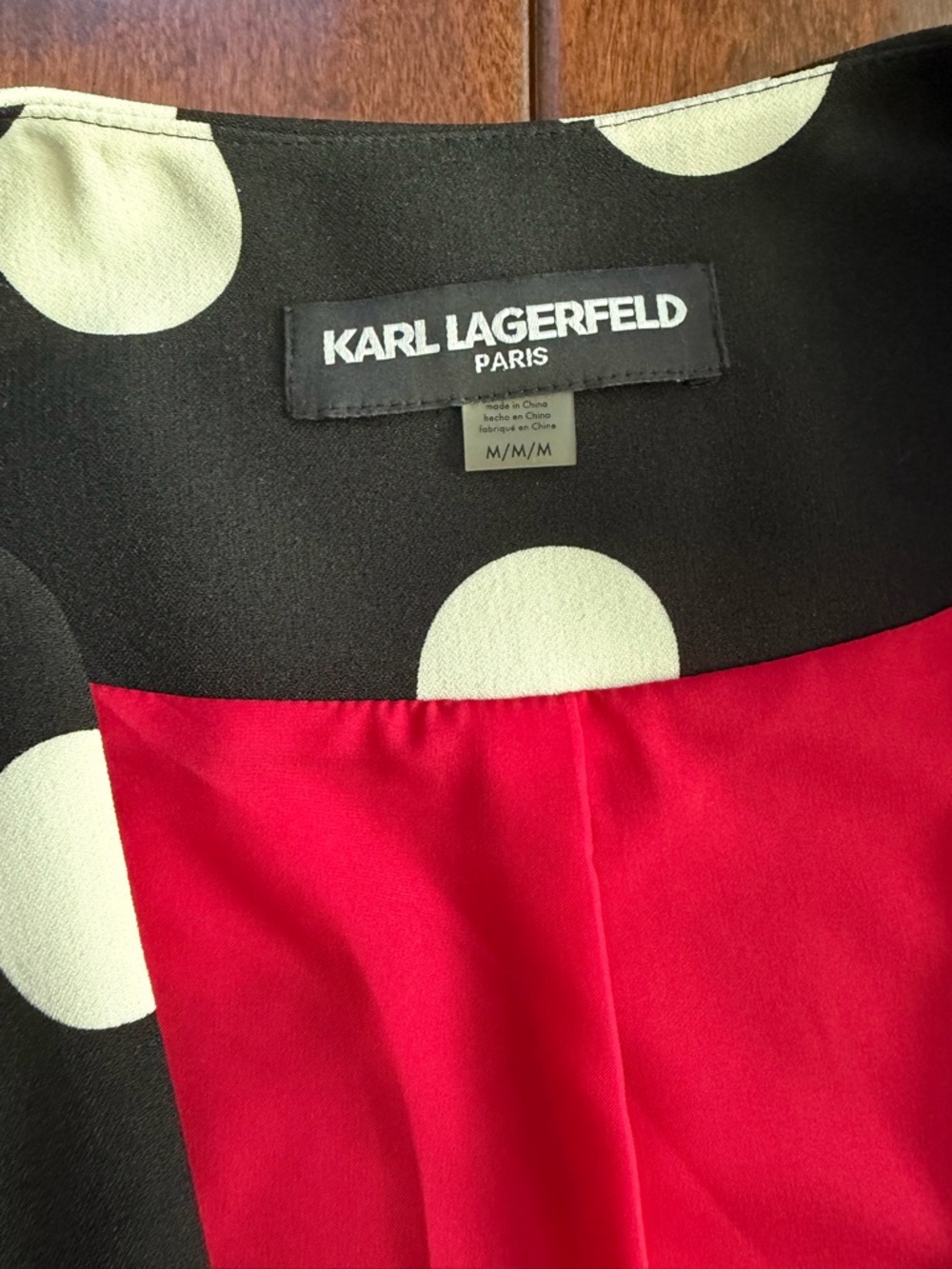 Karl Lagerfeld Black Polka Dot Blazer with Red Lining
